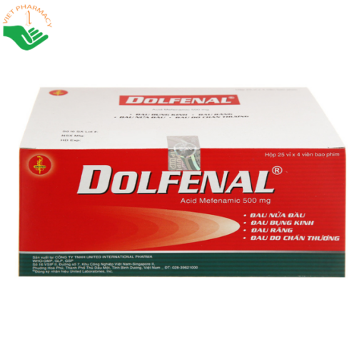 Thuốc Dolfenal United giảm đau bụng kinh, đau răng, đau do chấn thương (25 vỉ x 4 viên)