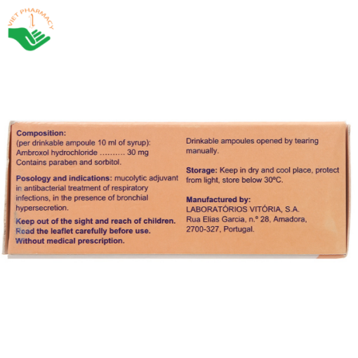 Thuốc Drenoxol 30mg/10ml Laboratorios điều trị bệnh đường hô hấp, viêm phế quản, hen phế quản (4 vỉ x 5 ống)