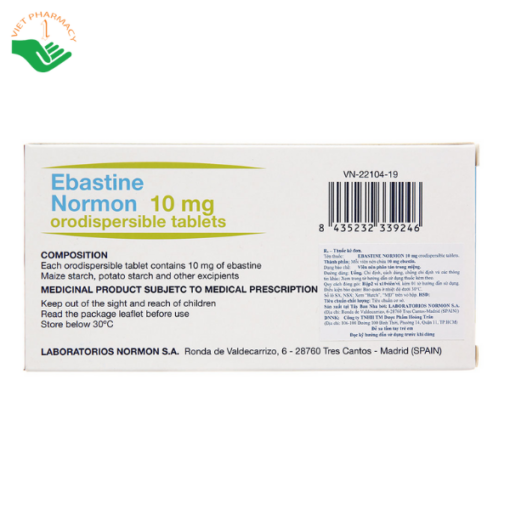 Thuốc Ebastine Normon 10mg điều trị viêm mũi dị ứng, mề đay vô căn (2 vỉ x 10 viên)