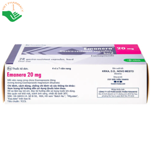 Thuốc Emanera 20mg điều trị trào ngược dạ dày, thực quản, viêm loét dạ dày
