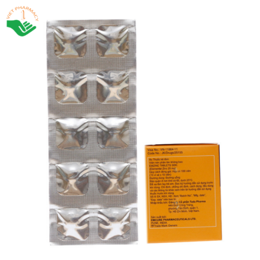 Thuốc Emzinc Emcure bổ sung kẽm, trị tiêu chảy (10 vỉ x 10 viên)