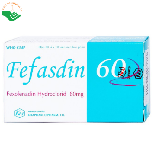 Thuốc Fefasdin 60 Khapharco điều trị viêm mũi dị ứng, mày đay mạn tính vô căn (10 vỉ x 10 viên)