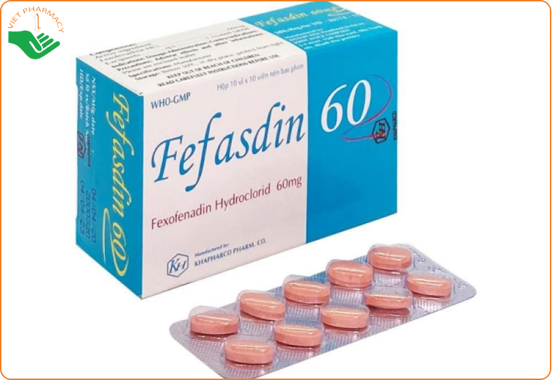 Thuốc Fefasdin 60 Khapharco điều trị viêm mũi dị ứng, mày đay mạn tính vô căn (10 vỉ x 10 viên)