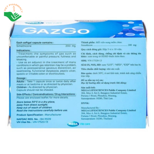 Thuốc GazGo MEGA We care điều trị khó chịu, căng đau, trướng bụng (3 vỉ x 10 viên)