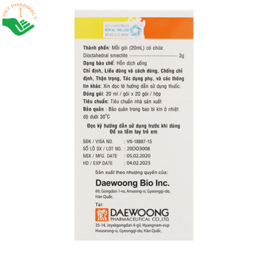 Thuốc Grafort 3g Daewoong điều trị đau do viêm thực quản, dạ dày, ruột (20 gói)