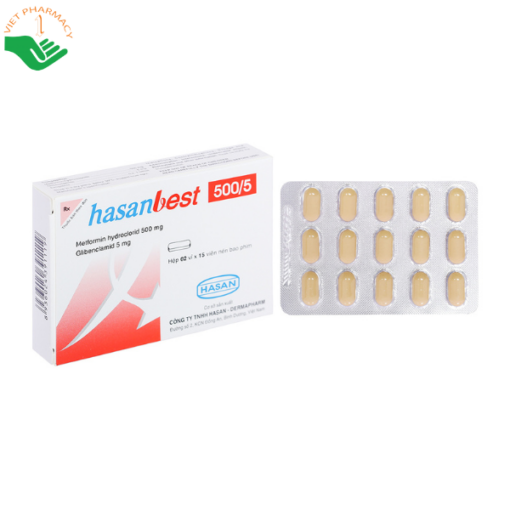 Thuốc Hasanbest 500/5 Hasan trị đái tháo đường tuýp 2 (2 vỉ x 15 viên)