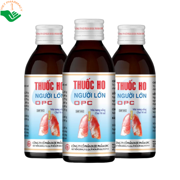 Thuốc ho người lớn OPC rị các bệnh viêm nhiễm đường hô hấp, các chứng ho gió, ho cảm, ho có đàm, đau họng (chai 90ml)