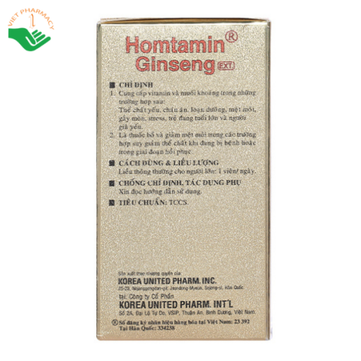 Thuốc Homtamin Ginseng Korea United cung cấp vitamin và muối khoáng (12 vỉ x 5 viên)