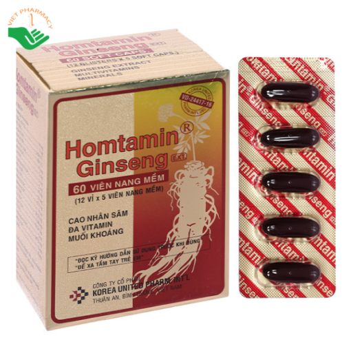 Thuốc Homtamin Ginseng Korea United cung cấp vitamin và muối khoáng (12 vỉ x 5 viên)