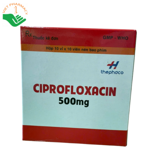 Thuốc kháng sinh Ciprofloxacin 500mg (Hộp 10 vỉ x 10 viên)