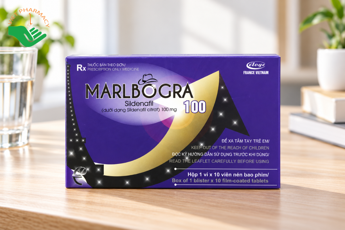 Thuốc Marlbogra 100 điều trị rối loạn cương dương (Hộp 1 vỉ x 10 viên nén)