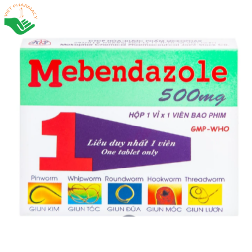 Thuốc Mebendazole 500mg Mekophar trị nhiễm giun các loại (1 viên)