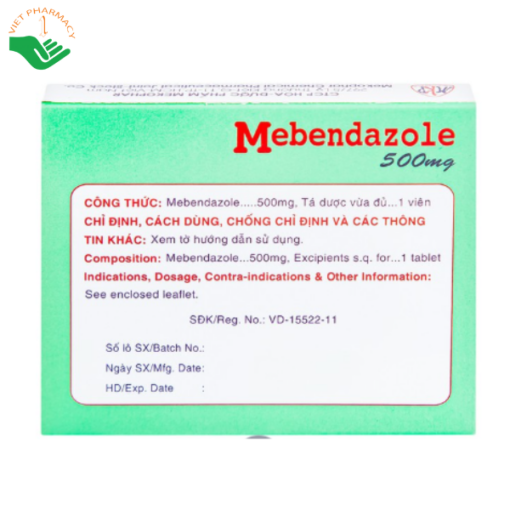 Thuốc Mebendazole 500mg Mekophar trị nhiễm giun các loại (1 viên)