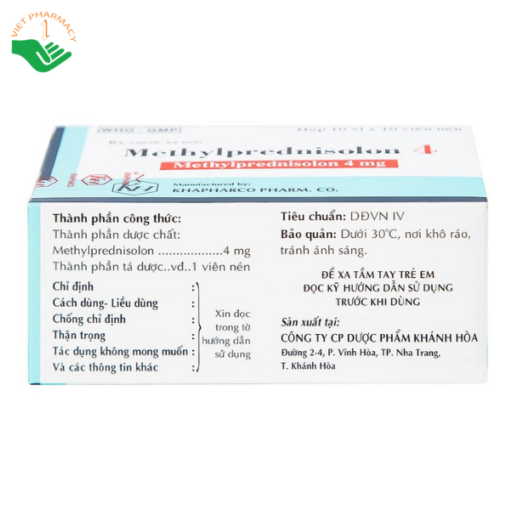 Thuốc Methylprednisolon 4 Khapharco kháng viêm, điều trị viêm khớp dạng thấp, lupus ban đỏ hệ thống (10 vỉ x 10 viên)