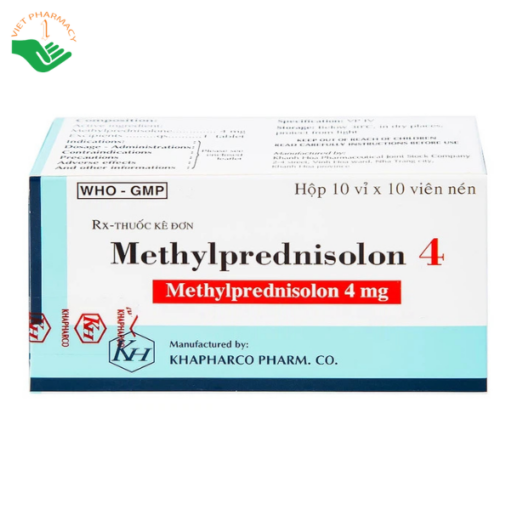 Thuốc Methylprednisolon 4 Khapharco kháng viêm, điều trị viêm khớp dạng thấp, lupus ban đỏ hệ thống (10 vỉ x 10 viên)
