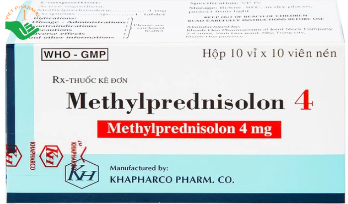 Thuốc Methylprednisolon 4 Khapharco kháng viêm, điều trị viêm khớp dạng thấp, lupus ban đỏ hệ thống (10 vỉ x 10 viên)