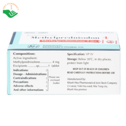Thuốc Methylprednisolon 4 Khapharco kháng viêm, điều trị viêm khớp dạng thấp, lupus ban đỏ hệ thống (10 vỉ x 10 viên)