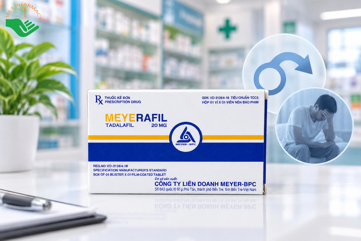 Thuốc Meyerafil 20mg điều trị rối loạn cương dương (Hộp 1 vỉ x 1 viên)