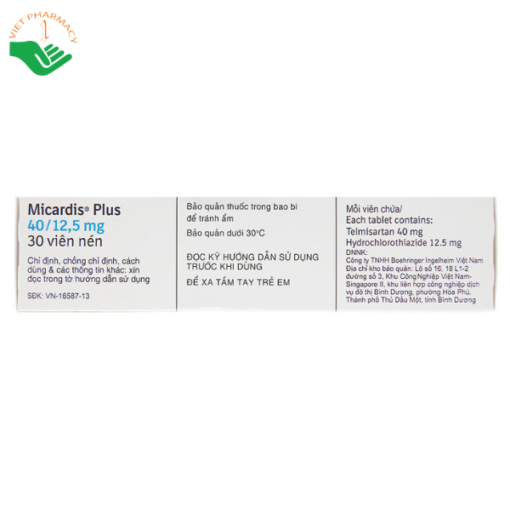Thuốc Micardis Plus 40/12,5mg Boehringer điều trị tăng huyết áp vô căn (3 vỉ x 10 viên)