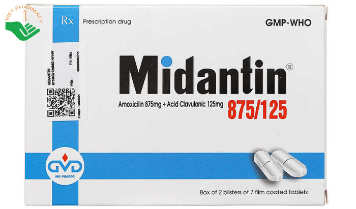 Thuốc Midantin 875/125 trị nhiễm khuẩn (2 vỉ x 7 viên)