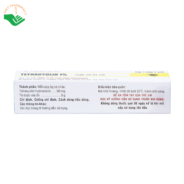 Thuốc mỡ tra mắt Tetracyclin 1% Medipharco điều trị đau mắt hột (Tuýp 5g)