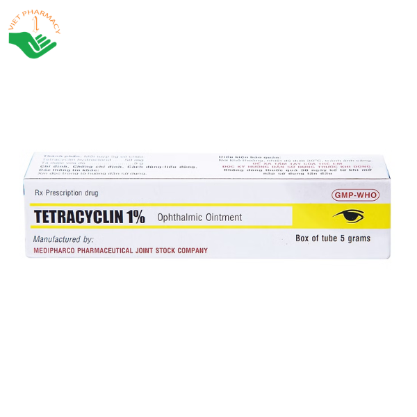 Thuốc mỡ tra mắt Tetracyclin 1% Medipharco điều trị đau mắt hột (Tuýp 5g)