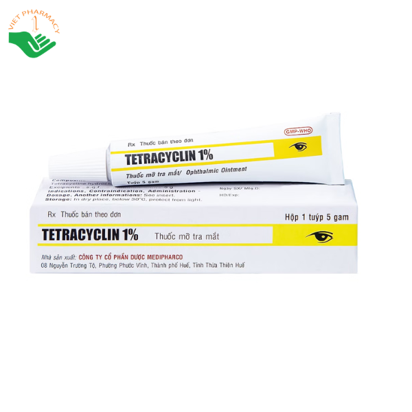 Thuốc mỡ tra mắt Tetracyclin 1% Medipharco điều trị đau mắt hột (Tuýp 5g)