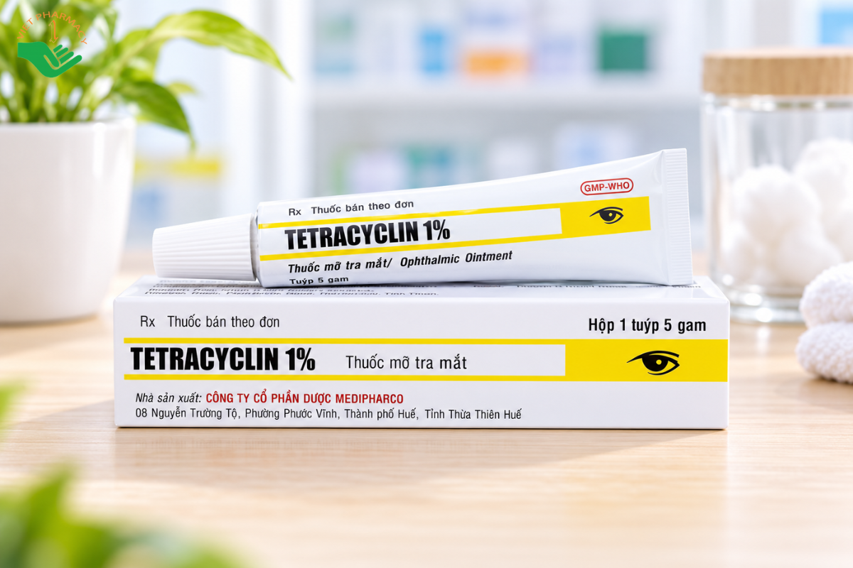 Thuốc mỡ tra mắt Tetracyclin 1% Medipharco điều trị đau mắt hột (Tuýp 5g)