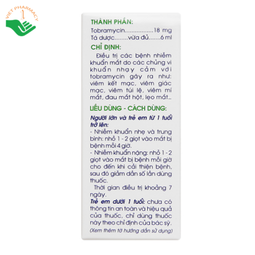 Thuốc nhỏ mắt Tobramycin 0,3% Traphaco điều trị nhiễm khuẩn mắt (6ml)