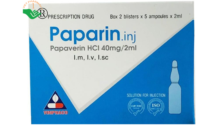 Thuốc Paparin Inj 40mg/2ml chống co thắt cơ trơn đường tiêu hóa, đường niệu (Hộp 1 vỉ 5 ống)