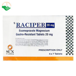 Thuốc Raciper 20mg Sun Pharma điều trị chứng trào ngược dạ dày, thực quản (4 vỉ x 7 viên)
