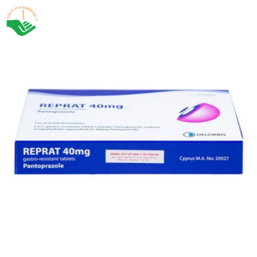Thuốc Reprat 40mg Delorbis điều trị trào ngược dạ dày, thực quản (2 vỉ x 10 viên)