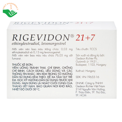 Thuốc Rigevidon 21+7 Gedeon dùng cho tránh thai (3 vỉ x 28 viên)