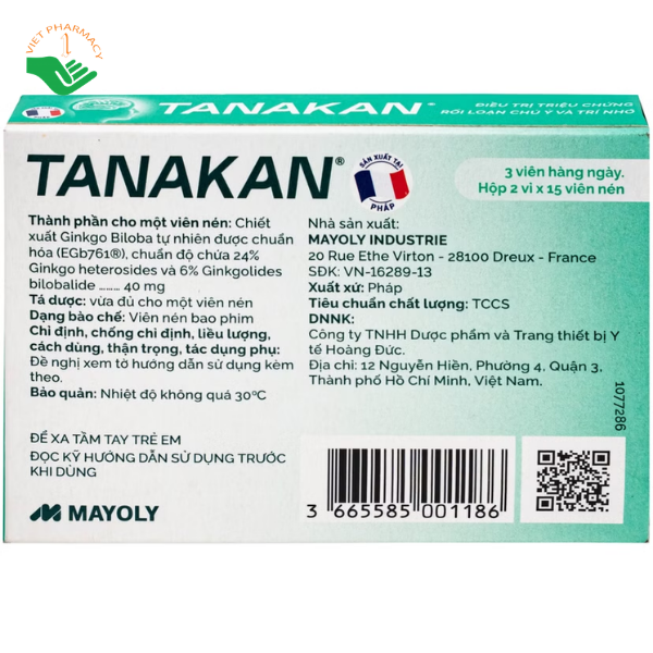 Thuốc Tanakan điều trị Rối loạn chú ý và trí nhớ ở người lớn tuổi và bị viêm động mạch (Hộp 30 viên)