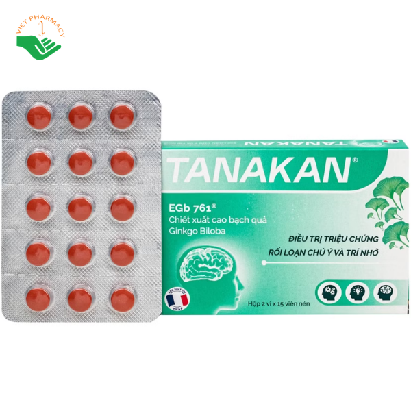 Thuốc Tanakan điều trị Rối loạn chú ý và trí nhớ ở người lớn tuổi và bị viêm động mạch (Hộp 30 viên)