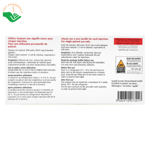 Thuốc tiêm Toujeo Solostar 300U/ml Sanofi điều trị đái tháo đường (5 cây)