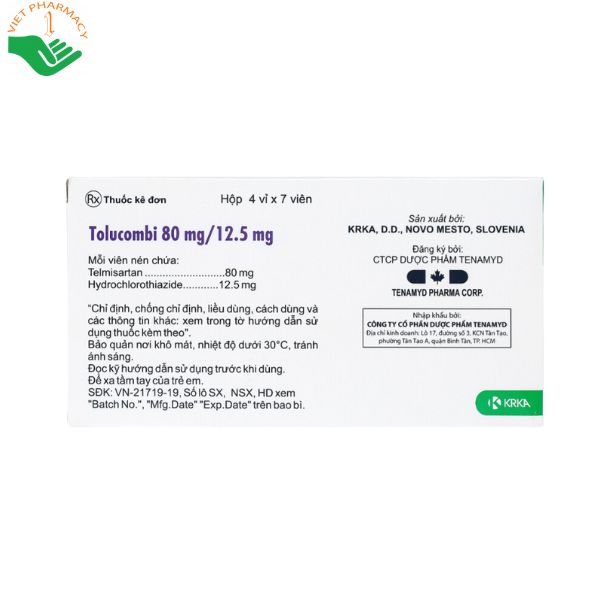 Thuốc Tolucombi Tablets 80mg/12.5mg - Điều trị tăng huyết áp vô căn