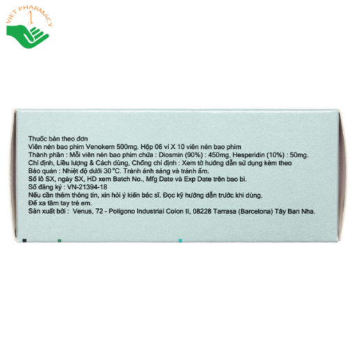 Thuốc VenoKern 500mg trị trĩ, suy giãn tĩnh mạch (6 vỉ x 10 viên)