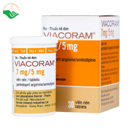 Thuốc Viacoram 7mg/5mg Servier điều trị tăng huyết áp vô căn (30 viên)