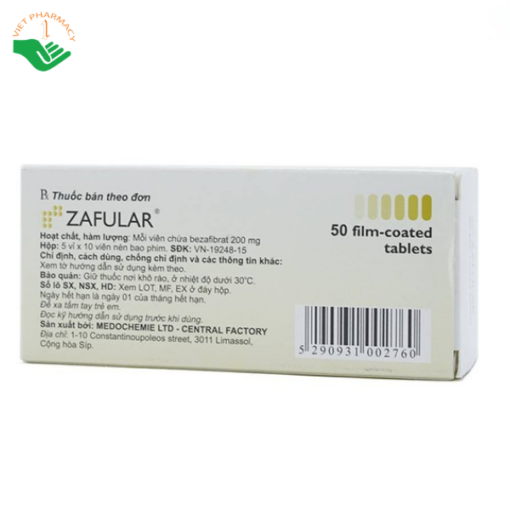 Thuốc Zafular Medochemie điều trị tăng triglyceride máu, tăng lipid máu hỗn hợp (5 vỉ x 10 viên)