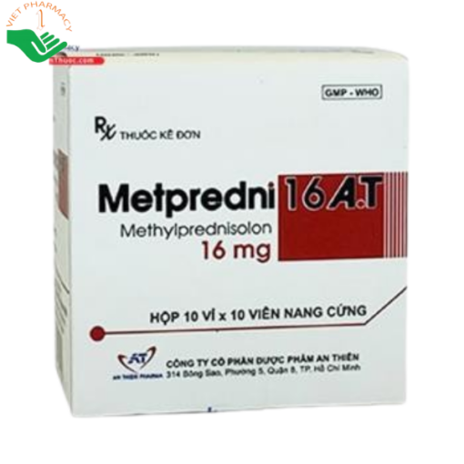 Thuốc Metpredni 16 A.T hỗ trợ điều trị viêm khớp dạng thấp, ung thư (10 vỉ x 10 viên)