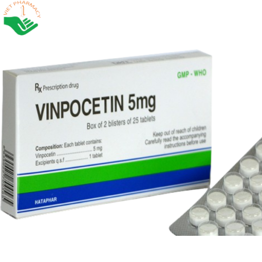 Thuốc Vinpocetin 5mg điều trị rối loạn tuần hoàn não (2 vỉ x 25 viên)