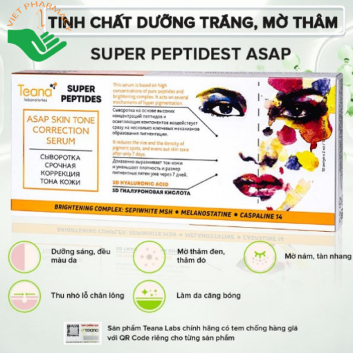 Tinh chất dưỡng trắng da, mờ thâm nám Serum Teana Super Peptides ASAP Skin Tone Correction 2ml x 10 ống