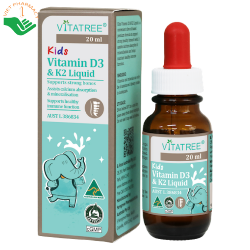 Tinh chất Vitatree Kids Vitamin D3 & K2 Liquid (Hộp 1 chai nhỏ giọt 20ml)