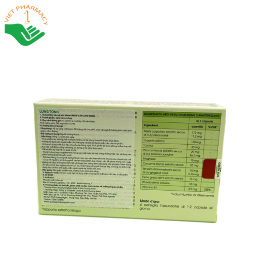 Thực phẩm bảo vệ sức khỏe Green Sun Lung Tonic (Hộp 30 Viên)
