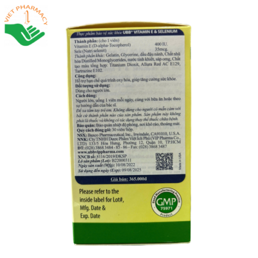 Thực phẩm bảo vệ sức khỏe Ubb Vitamin E & Selenium (Hộp 30 viên)