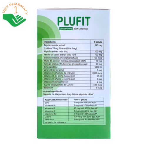 Thực phẩm bổ sung vitamin cho mắt Plufit Kenpharma (Hộp 1 lọ x 30 viên)