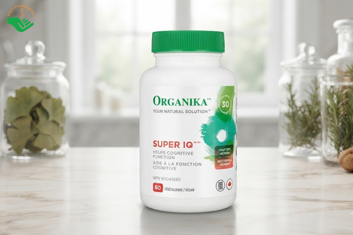 Viên bổ não Organika Super IQ hỗ trợ tăng cường tuần hoàn máu não, cải thiện trí nhớ (Hộp 60 viên)