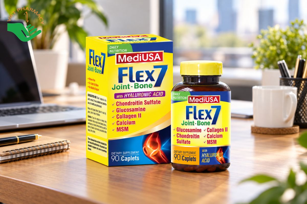 MediUSA Flex 7 Joint-Bone – Hỗ trợ xương khớp với Glucosamine, MSM, canxi và magie