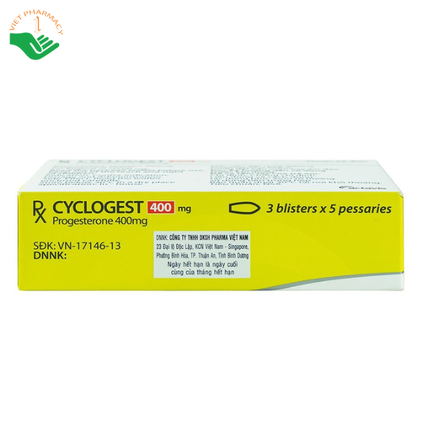 Viên đặt Cyclogest 400mg Actavis điều trị các hội chứng tiền kinh, trầm cảm (3 vỉ x 5 viên)